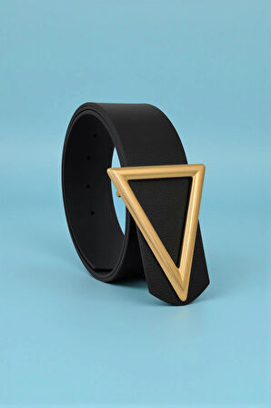 Üçgen Gold Tokalı Siyah Kadın Kemer