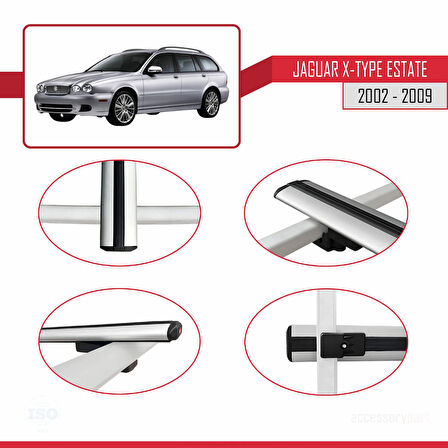 Jaguar X-Type Estate 2002-2009 Arası ile Uyumlu BASIC Model Ara Atkı Tavan Barı Gri 2 Adet