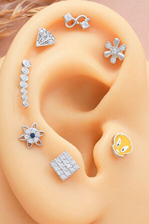 925 Ayar Tweety Motifli Minimal Tragus Piercing