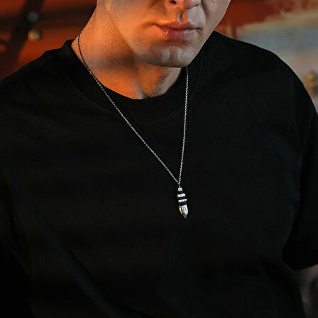 925 Ayar Gümüş Kızıldereli Savaşçıların Siyah Mızrak Ucu Unısex Kolye