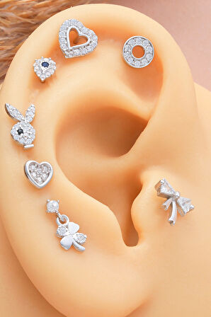 925 Ayar Playboy Motifli Taşlı Minimal Tragus Piercing