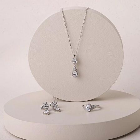 925 Ayar Zirkon Taşlı Kadın Silver Set