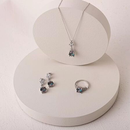 925 Ayar Zirkon Taşlı Kadın Silver Set