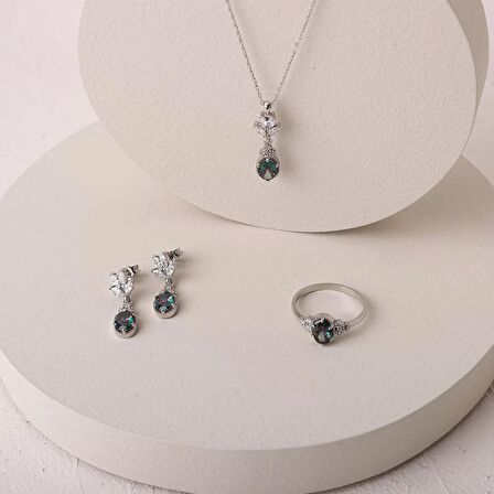 925 Ayar Zirkon Taşlı Kadın Silver Set