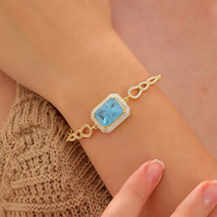 925 Ayar Gümüş Zirkon Taşı Süslemeli Damla Motifli Bileklik Altın Kaplama