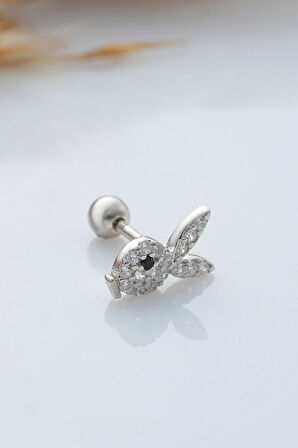 925 Ayar Playboy Motifli Taşlı Minimal Tragus Piercing