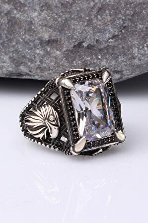 925 AyarGümüş Zirkon Taşlı Kartal Motifli Erkek Yüzük Silver