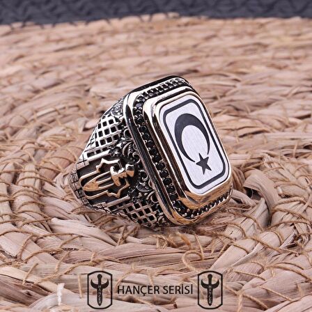 925 Ayar Gümüş Ay Yıldız Desenli Erkek Yüzük