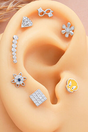 925 Ayar Tek Taş Modeli Minimal Tragus Piercing