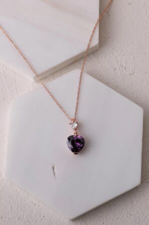 925 Ayar Ametist Rengi Zirkon Taşlı Kolye