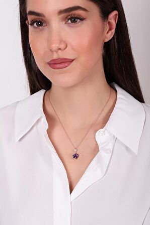 925 Ayar Ametist Rengi Zirkon Taşlı Kolye