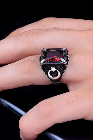 925 Ayar Gümüş Zirkon Taşlı Ayyıldız Motifli Erkek Yüzük Silver