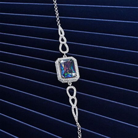 925 Ayar Gümüş Zirkon Taşlı Damla Motifli Gümüş Bileklik Silver