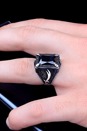 925 Ayar Gümüş Zirkon Taşlı Motifli Erkek Yüzük Silver