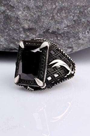 925 Ayar Gümüş Zirkon Taşlı Motifli Erkek Yüzük Silver