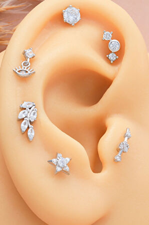 925 Ayar Taşlı Minimal Tragus Piercing