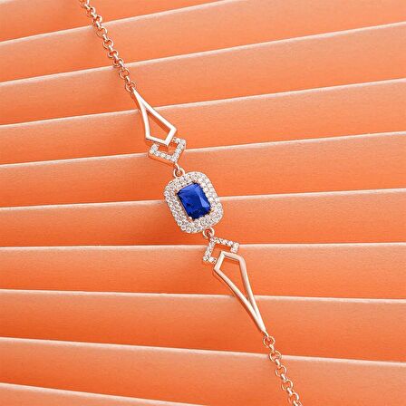 925 Ayar Gümüş Zirkon Taşlı Şık Bileklik Rose