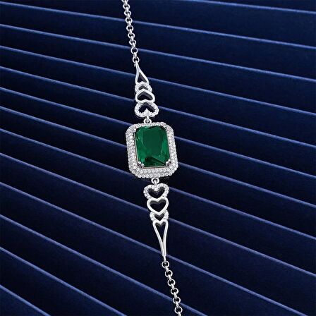 925 Ayar Zirkon Taşı Süslemeli Kalp Motifli Gümüş Bileklik Silver