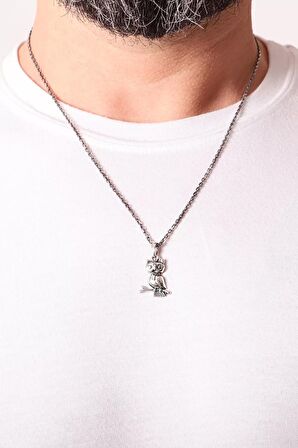 925 Ayar Gümüş Baykuş Figürlü Erkek Kolye Silver