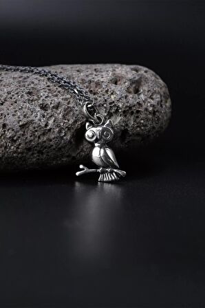 925 Ayar Gümüş Baykuş Figürlü Erkek Kolye Silver