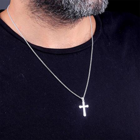 925 Ayar Gümüş Sade Haç Sembollü Erkek Kolye