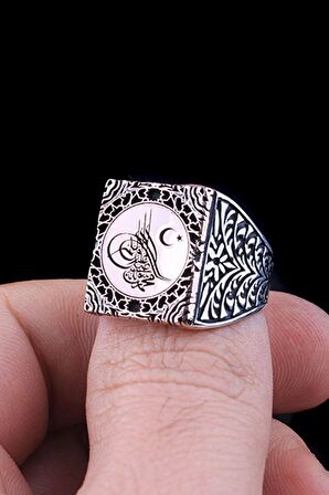 925 Ayar Gümüş Tuğra Ayyıldız Model Erkek Yüzük Silver