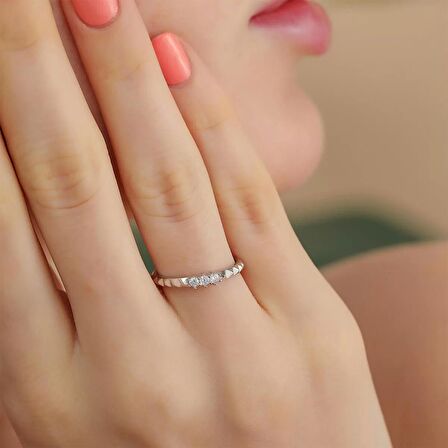925 Ayar Üçtaş Ayarlanabilir Gümüş Yüzük Silver
