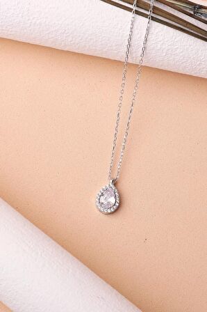 925 Ayar Zirkon Taşlı Damla Model Kolye