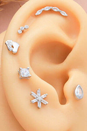 925 Ayar Bebek Ayak Motifli Minimal Tragus Piercing