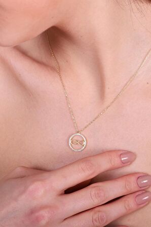 925 Ayar Sonsuzluk İşareti Süslemeli Halka Altın Kaplama Kolye