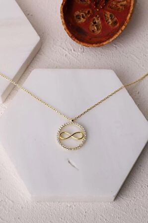 925 Ayar Sonsuzluk İşareti Süslemeli Halka Altın Kaplama Kolye