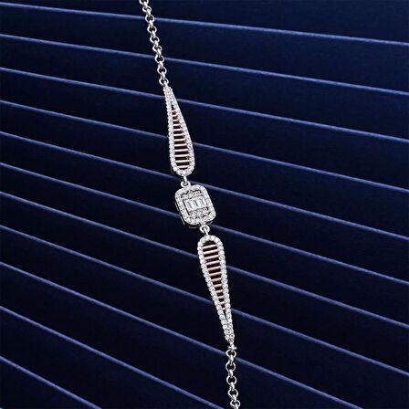 925 Ayar Gümüş Zirkon Taşlı Baget Bileklik Silver
