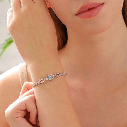 925 Ayar Zirkon Taşlı Baget Gümüş Bileklik Silver