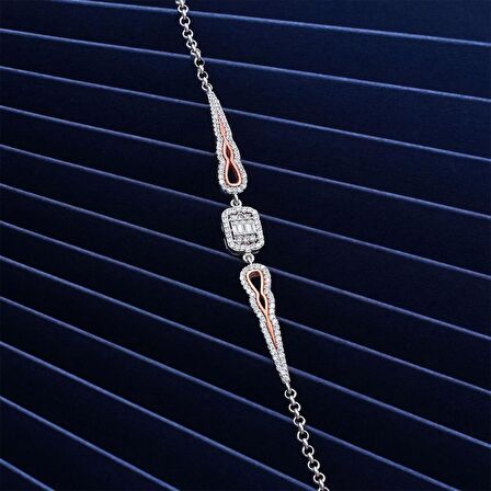 925 Ayar Zirkon Taşlı Baget Gümüş Bileklik Silver