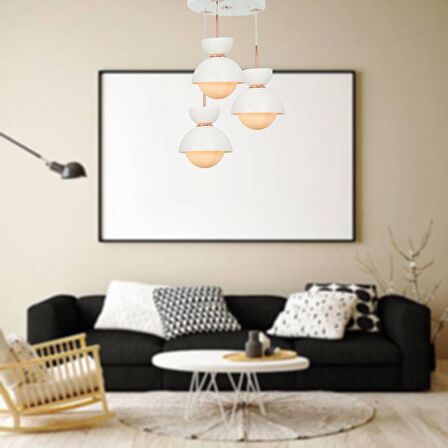 TT007-3Y BY TT Aydınlatma Mat Beyaz 3 lü Yuvarlak Lüks Avize