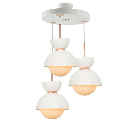 TT007-3Y BY TT Aydınlatma Mat Beyaz 3 lü Yuvarlak Lüks Avize