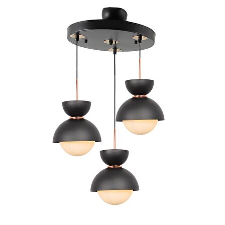 TT007-3Y SY TT Aydınlatma Mat Siyah 3 lü Yuvarlak Lüks Avize