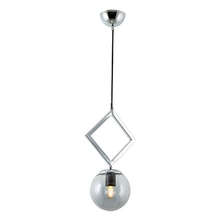 TT015-1 KR TT Aydınlatma Krom Kaplama Füme Camlı Tekli Avize