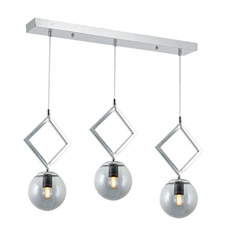 TT015-3S KR TT Aydınlatma Krom Kaplama Füme Camlı 3 lü Sıralı Avize