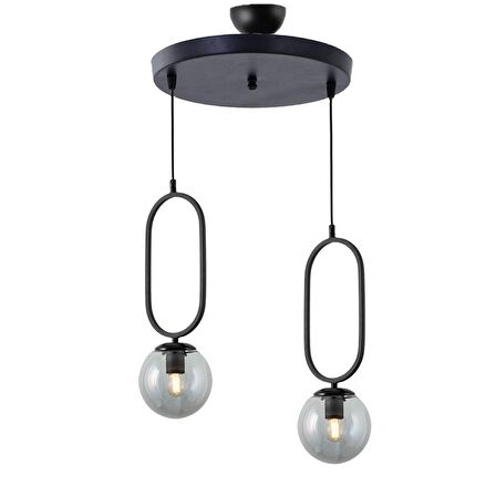 Tt016-2 Sy Mat Siyah Füme Camlı 2 Li Avize