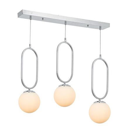 TT016-3S KR TT Aydınlatma Krom Kaplama Beyaz Camlı 3 lü Sıralı Avize