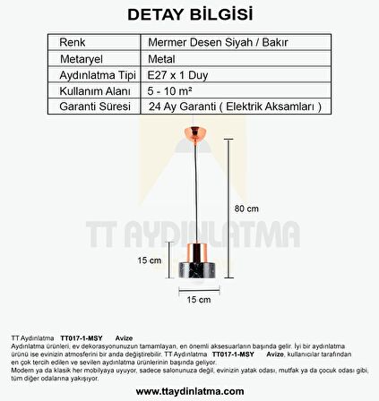 TT017-1-MSY TT Aydınlatma Mermer Desen Tekli Siyah Avize