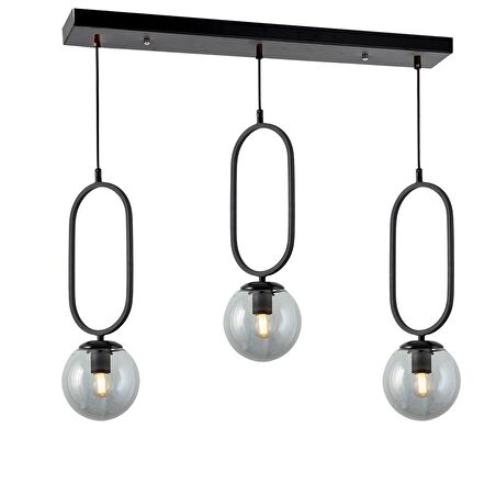 TT016-3S SY TT Aydınlatma Mat Siyah Füme Camlı 3 lü Sıralı Avize
