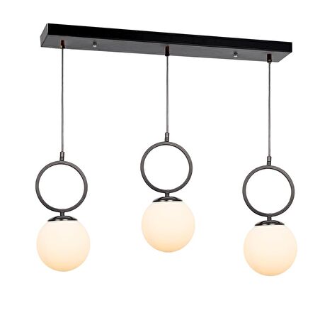TT014-3S SY TT Aydınlatma Mat Siyah - Beyaz Camlı 3 lü Sıralı Avize