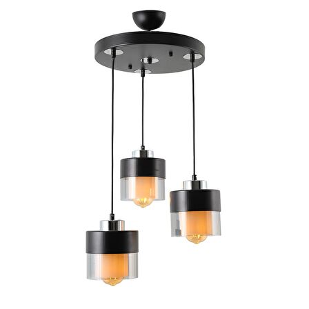 TT201-3Y-SY TT Aydınlatma Siyah-Krom 3 lü Yuvarlak Avize