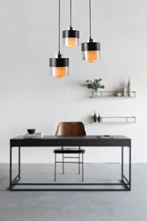 TT201-3Y-SY TT Aydınlatma Siyah-Krom 3 lü Yuvarlak Avize