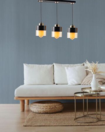 TT203-3S-SY TT Aydınlatma Siyah-Eskitme 3 lü Sıralı Avize