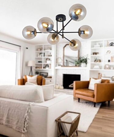 TT028-6 SY-ESK TT Aydınlatma Mat Siyah - Eskitme 6 lı Lüks Avize