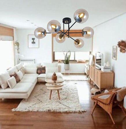 TT028-6 SY-ESK TT Aydınlatma Mat Siyah - Eskitme 6 lı Lüks Avize