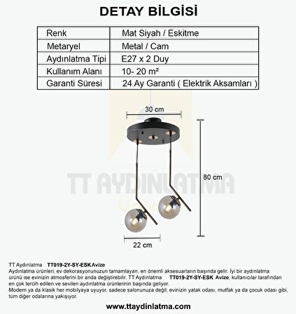 TT019-2Y-SY-ESK TT Aydınlatma Mat Siyah - Eskitme 2 li Dirsek Kol Avize
